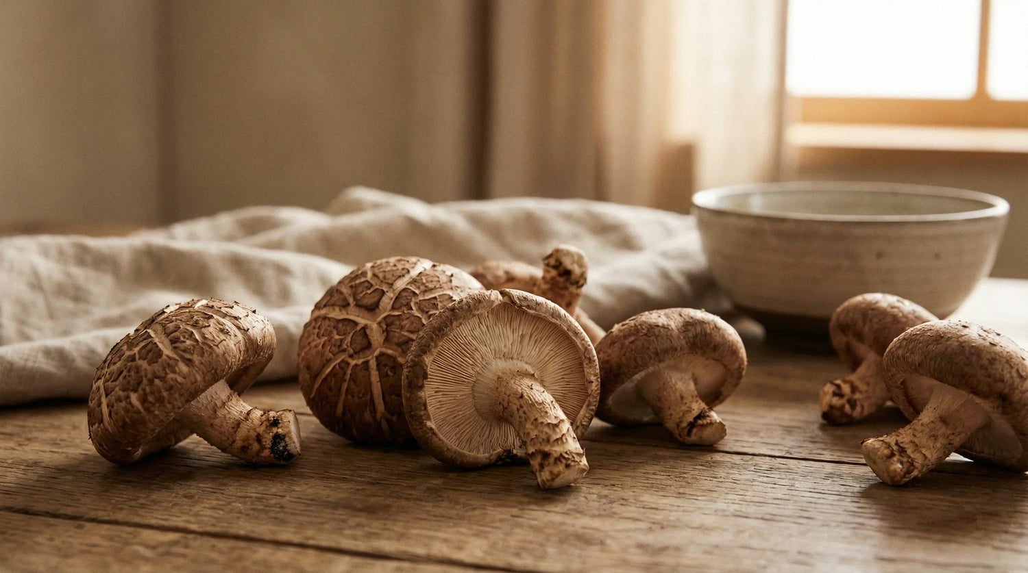 photo de shiitake sur une table de cuisine